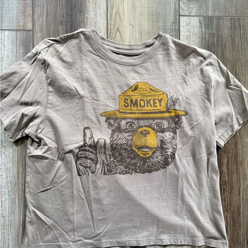 American Eagle Outfitters Brown Short Sleeve Tee Smokey Bear Graphic